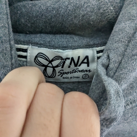 Aritzia TNA Gray Hoodie Beaded Blue Logo Size S - Picture 6 of 6